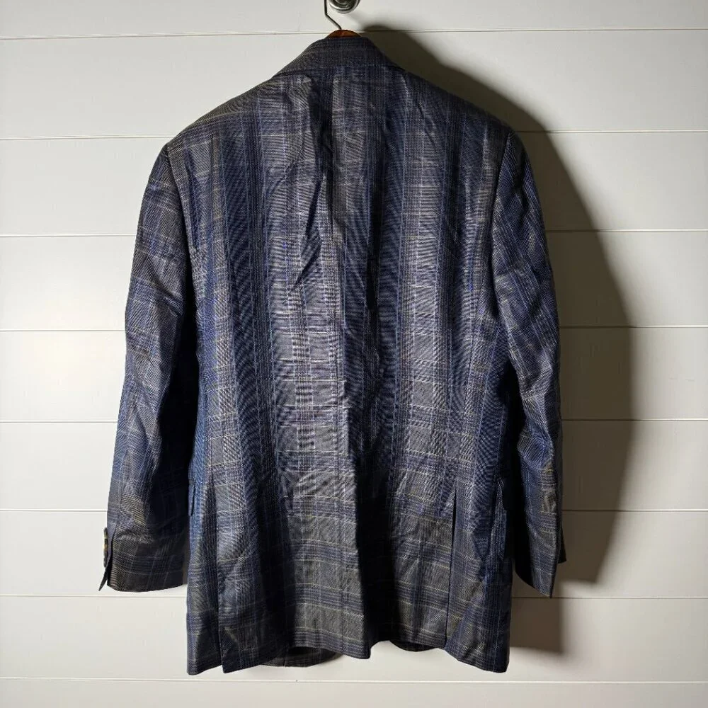 MaxDavoli Baroni Silk & Wool Tessilstona Blazer/Sports Jacket Blue Plaid Sz 40R